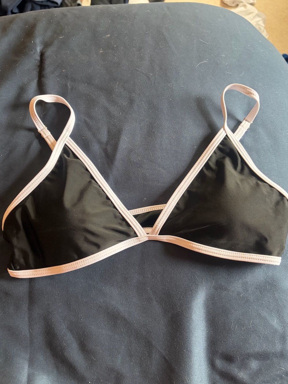 Black Bikini Triangle Top with White Trim - Women's Swimwear